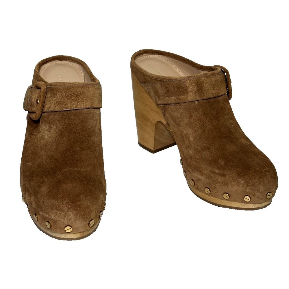 Veronica Beard Dacey Brown Tan Sand Suede Mule Clogs Studded Women's Size 8.5